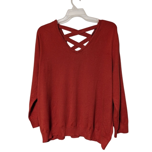Love Ellie Rustic Orange V-Neck Sweater Crisscross Back Detail Size 3X NWOT - Picture 7 of 7